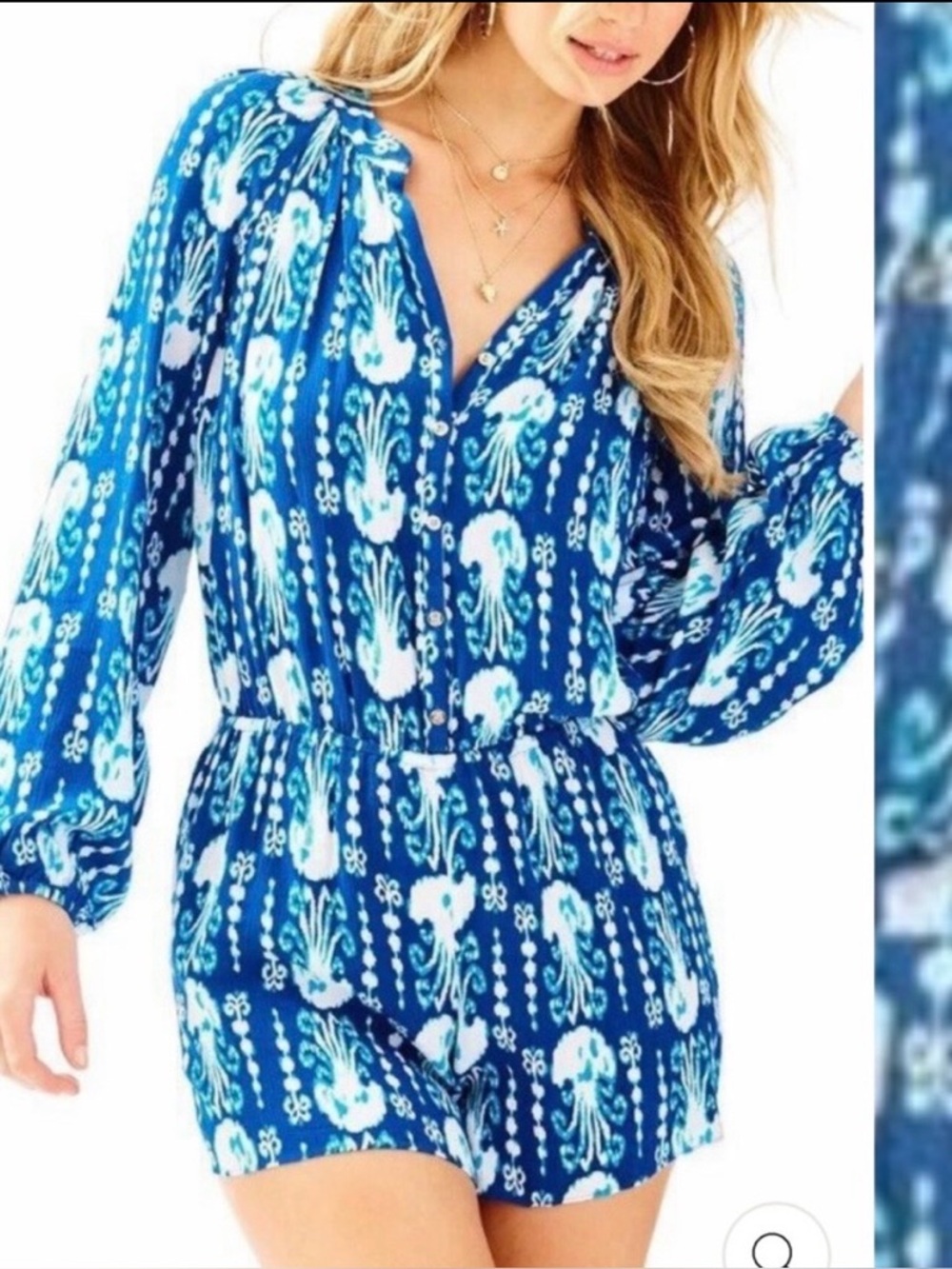 Lilly Pulitzer Elsa Romper: Indigo/Get In Line Jellyfish Blue White